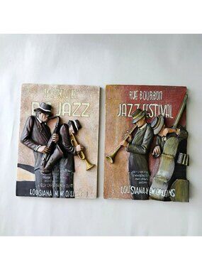 New Orleans Jazz Musicians 3D Wall Plaques, Set of 2,  Louisiana Art, French Qua
